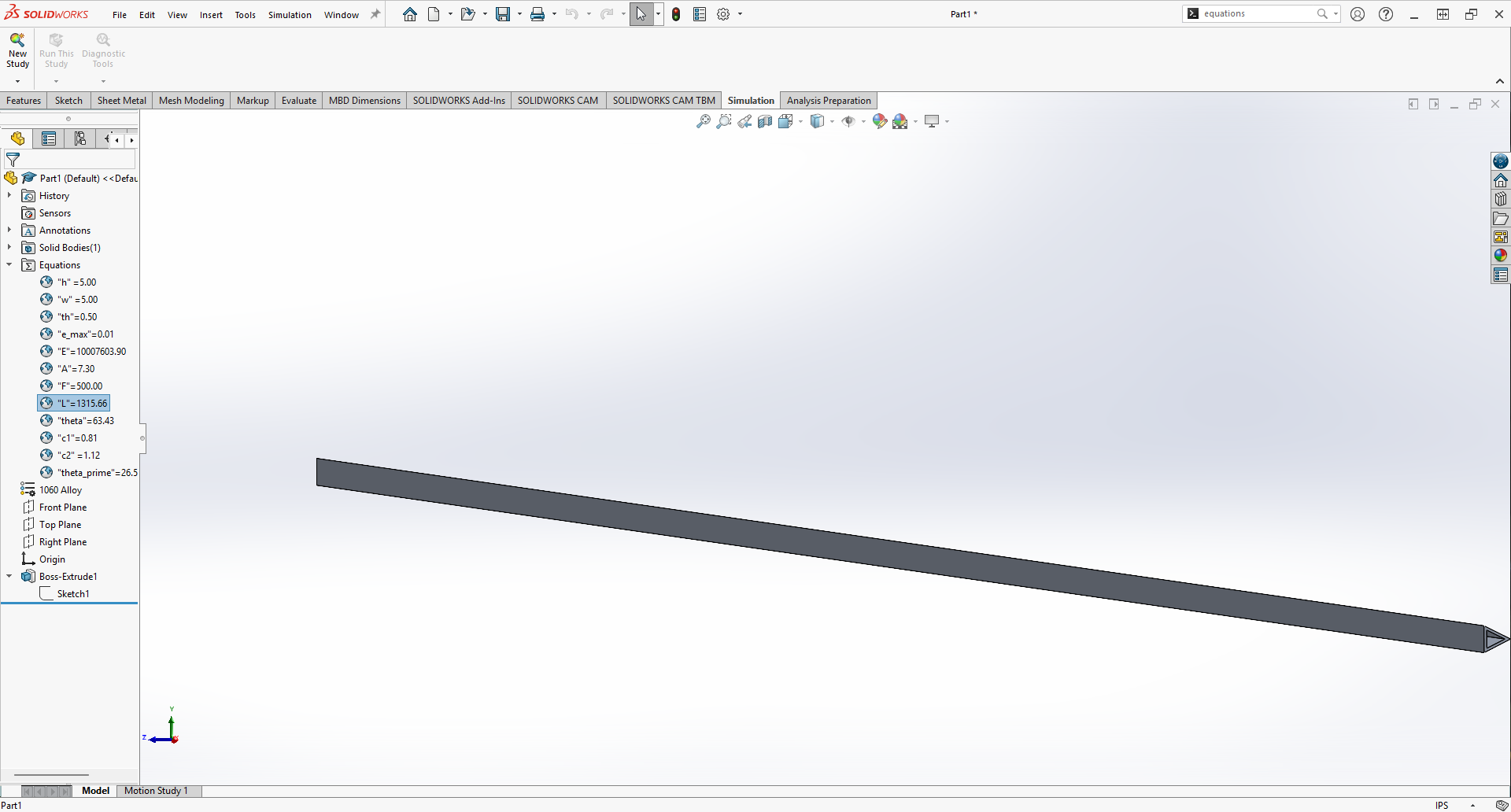 Beam Model with Original Dimensions and Length